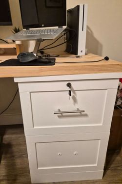 White Two Drawer Vertical File Cabinet With Keys 17" D