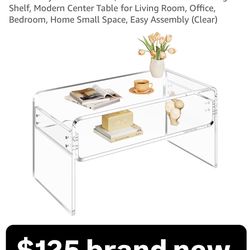 2-Tier Acrylic Coffee Table, Side End Table with Storage Shelf, Modern Center Table for Living Room, Office, Bedroom, Home Small Space, Easy Assembly 