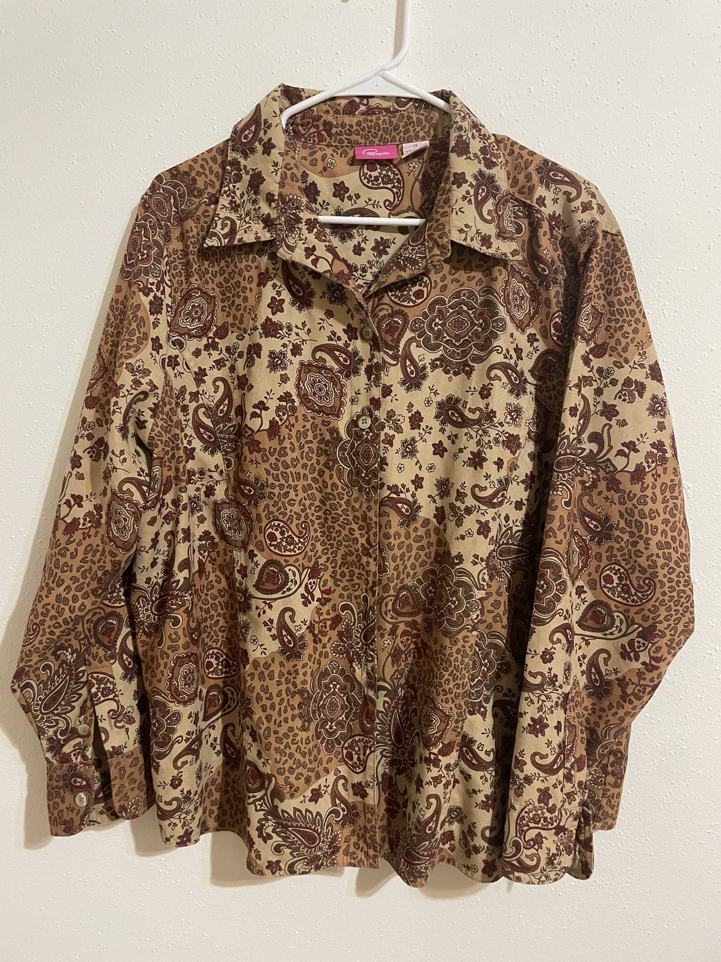 Capagallo Vintage Women’s 1x Fall Paisley/animal Print Lined Blouse -3$