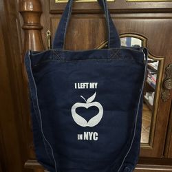  Left my Heart/Apple in NYC Denim Tote Bag