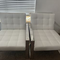 Faux Leather White Oversized Chairs With Mirror Legs 
