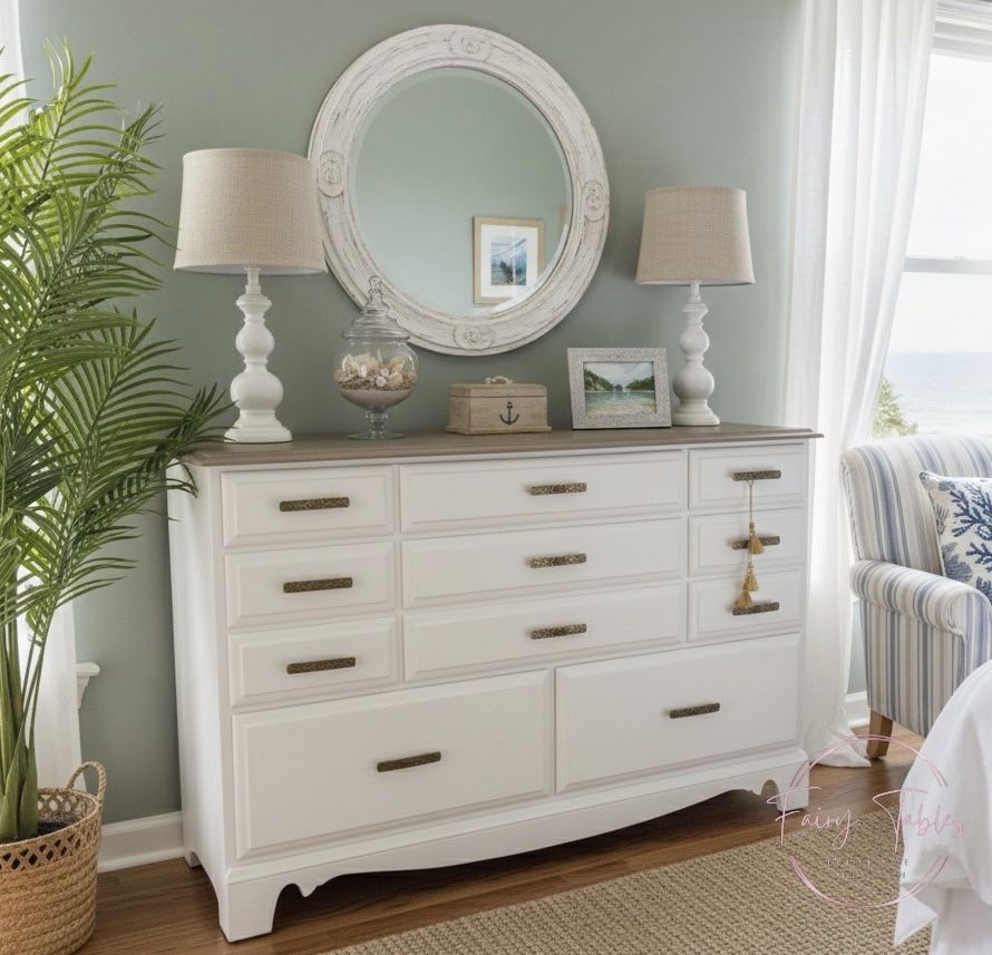 Coastal Style Solid Cherry Dresser - Off White and Natural Cherry Refinish
