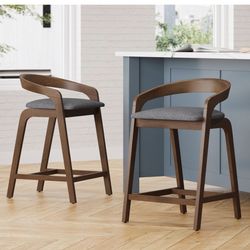 ModernLuxe 25.25inch Walnut Rubberwood Counter Stools Set of 2 Sturdy Structure Comfortable Support