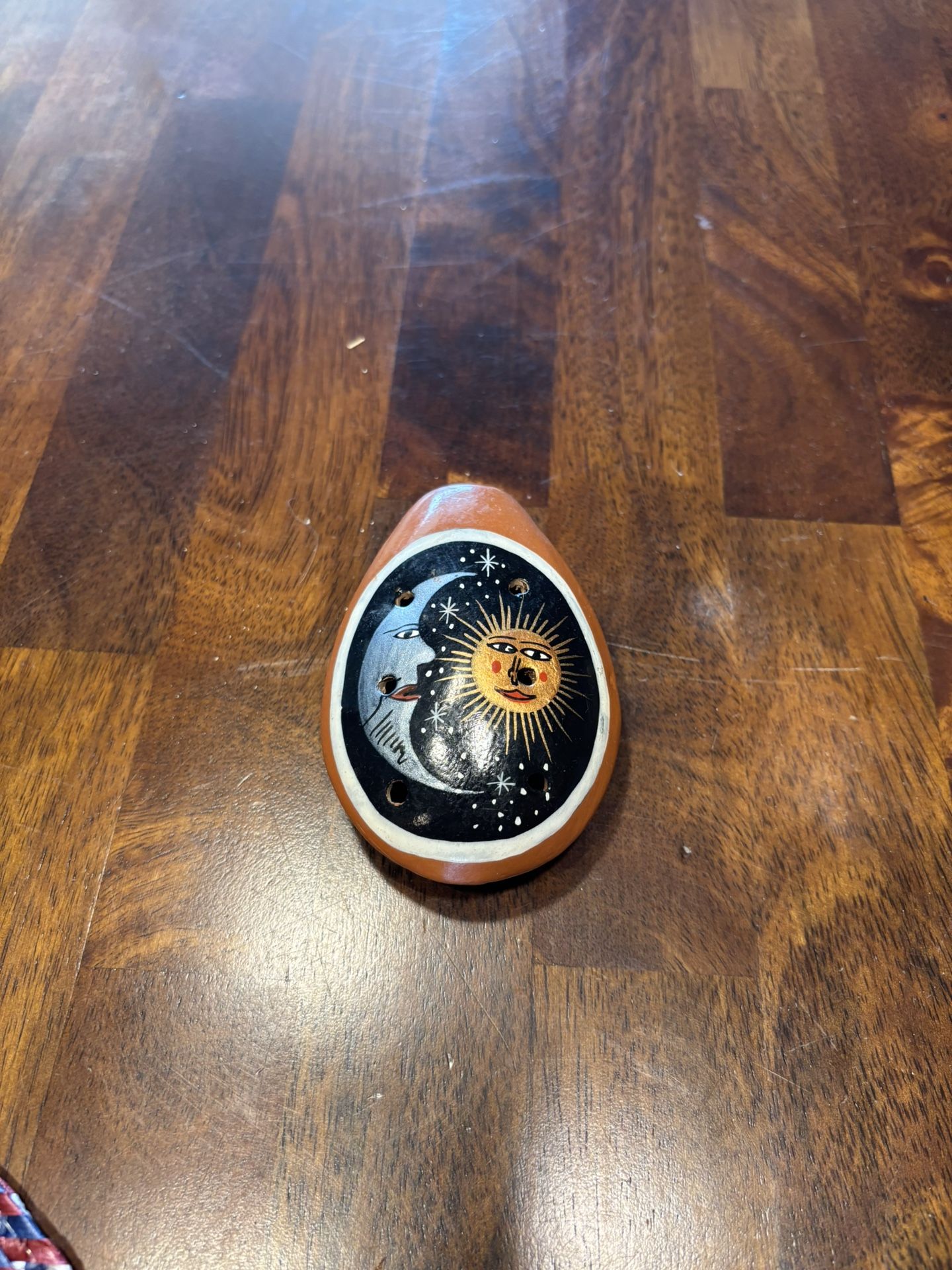 RARE INDIAN NATIVE WHISTLE CERAMIC HAND PAINTED Sun Moon Pottery