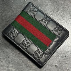 GUCCI 408826 GG Signature Guccissima Sherry Line Bifold Wallet BLACK 8 Slots