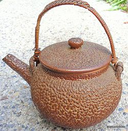 Antique bumpy citrus orange peel glazed teapot made in Japan