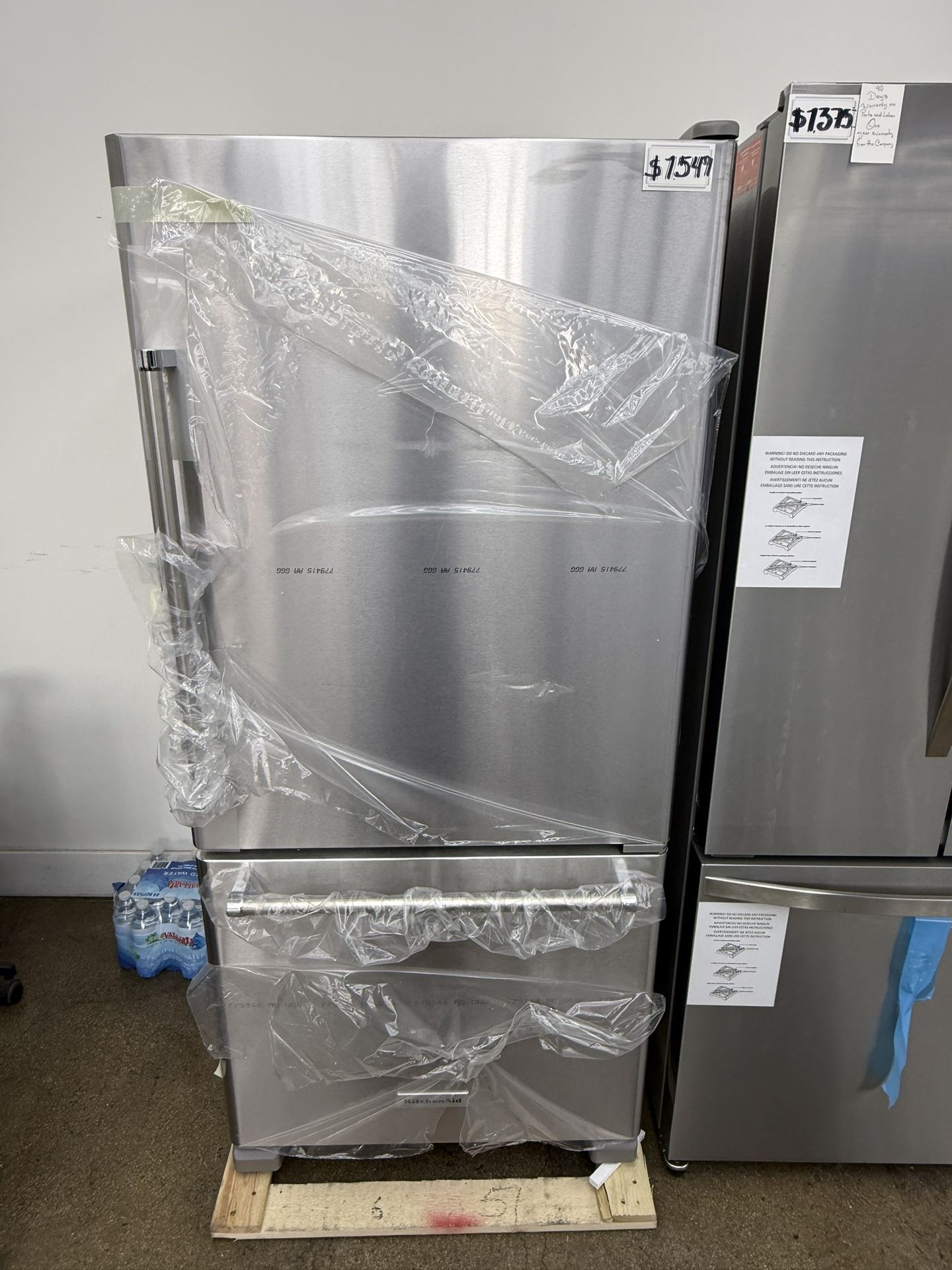 Brand new Kitchen Aid stainless steel bottom freezer refrigerator 33 inches