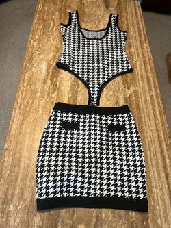 Houndstooth Bodysuit and Mini Skirt Set