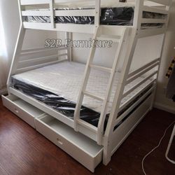 Twin/full Size White Bunkbed With Orthopedic Mattress