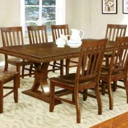 Brand New Dark Oak 9pc Dining Table Set