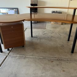 Wood Desk + Matching File Cabinet