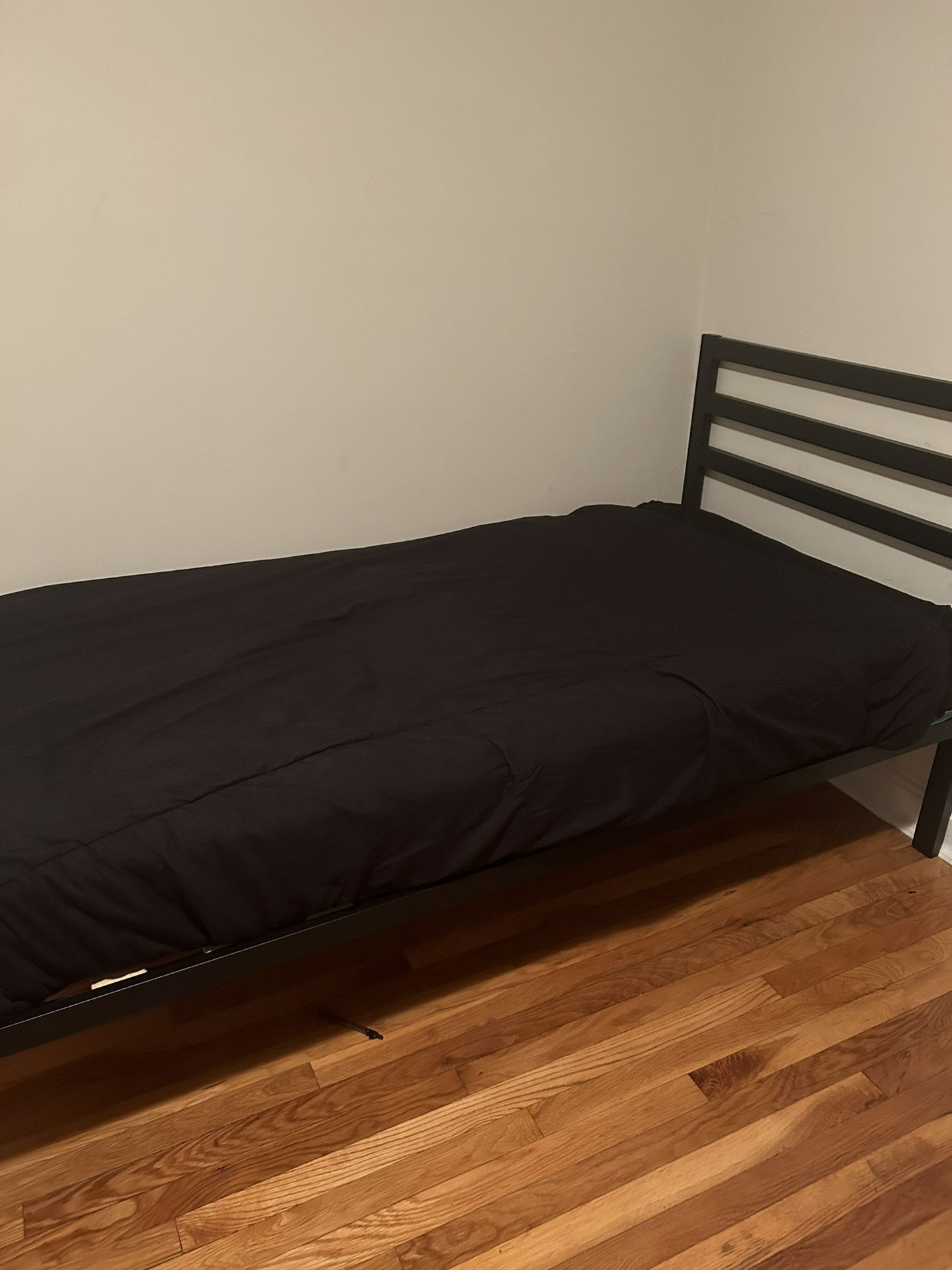 Pre-Loved Black Metal Twin Bed With Mattress