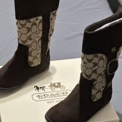 Coach Meyer “mid-calf “ Khaki Chestnut Brown C Logo Signature Suede Boots 12 CM 