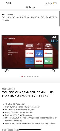 TCL 55S421 55 inch Class 4-Series 4K UHD HDR Roku Smart TV