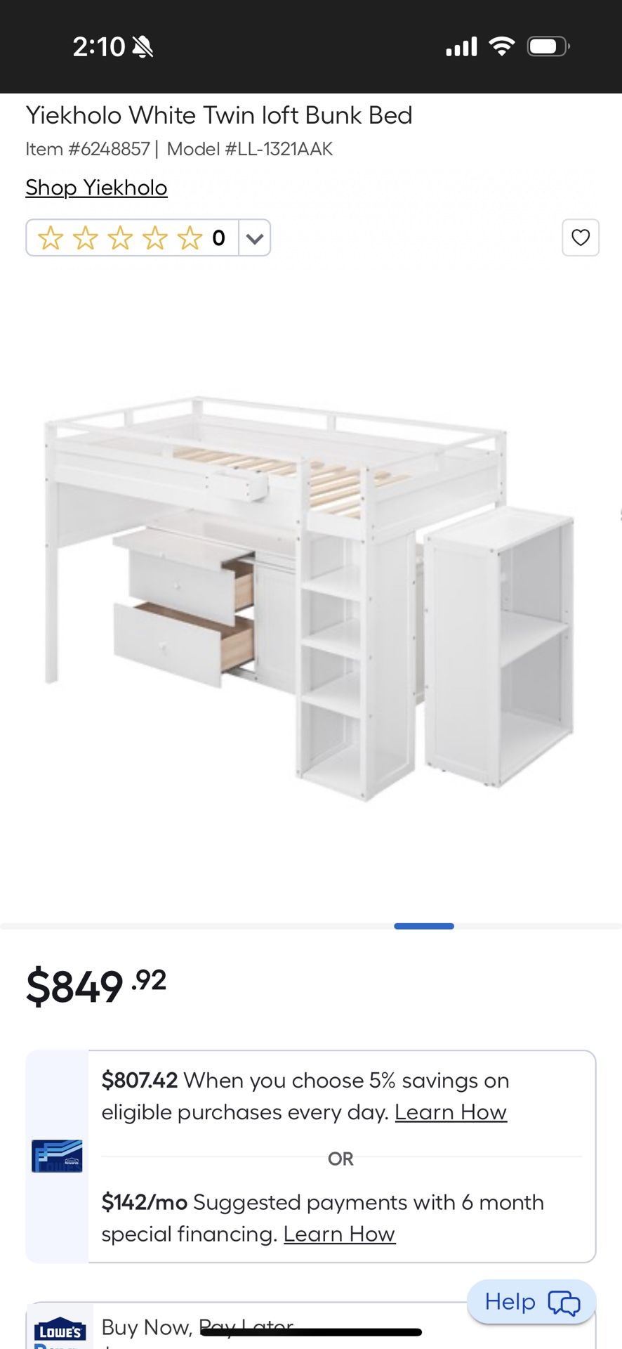 Twin Size Loft Bed with Rolling Cabinet, Desk, Drawers and Bed Side Storage Excellent Condition