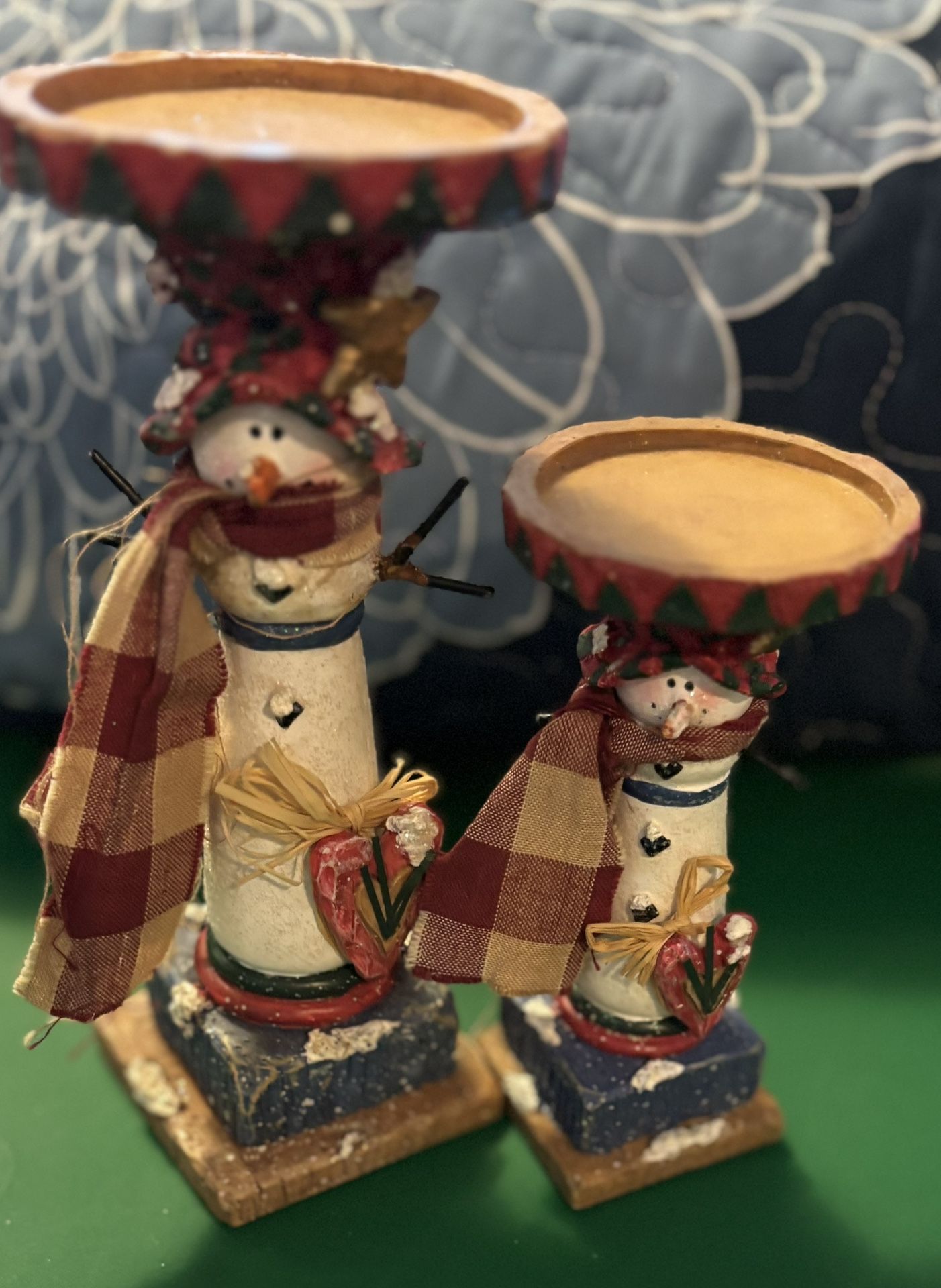 Rustic/Primitive Snowman  Candle holders(2)