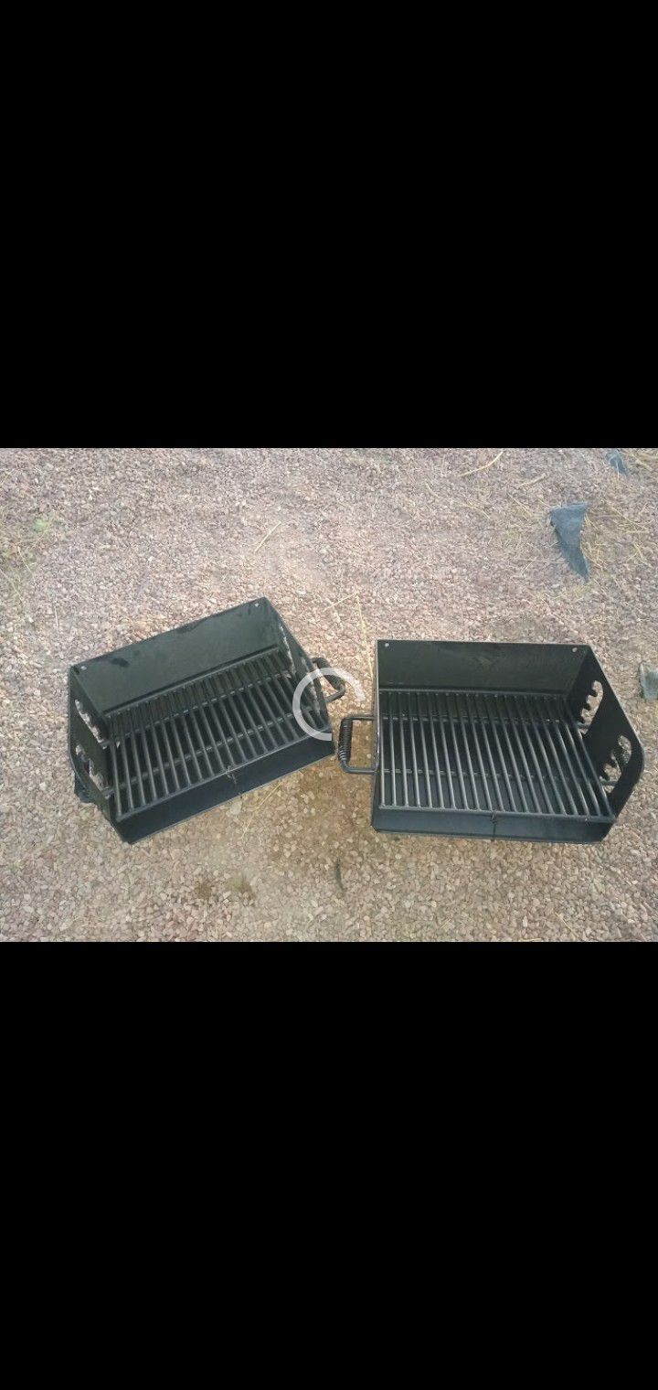 Two recreational BBQ grill pits and post