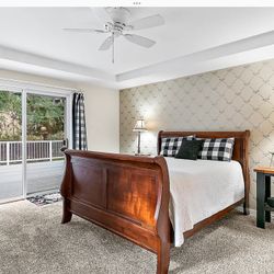 Queen Sleigh Bed Frame Cherry, Tempur-Pedic Queen Size Mattress, Supreme