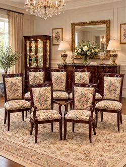 Elegant Ethan Allen Floral Upholstered Dining Chairs Set of 8🌷