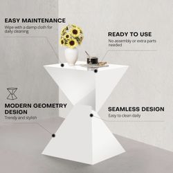 White Acrylic Side Table, yy End Tables for Small Spaces, Modern Acrylic End Tables Living Room Bedroom Nightstand with Irregular, Lightweight Farmhou