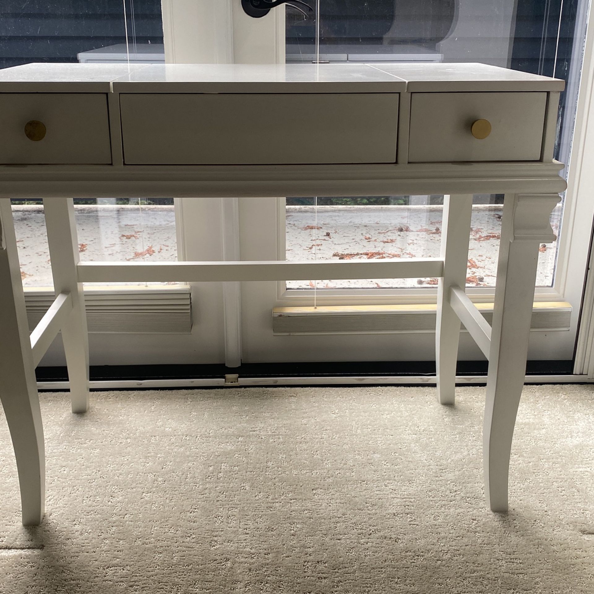White Vanity Desk  With Gold Pulls