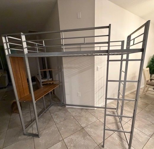 Like New! Twin Metal Loft Bed with Desk – $200 (Delivery Available)