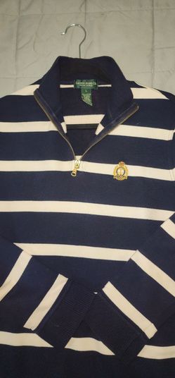 Lauren Jeans Co Womens  1/4 Zip Pullover Blue White Stripes Size L.