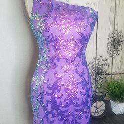 New Windsor Purple One Shoulder Sequin Dress 