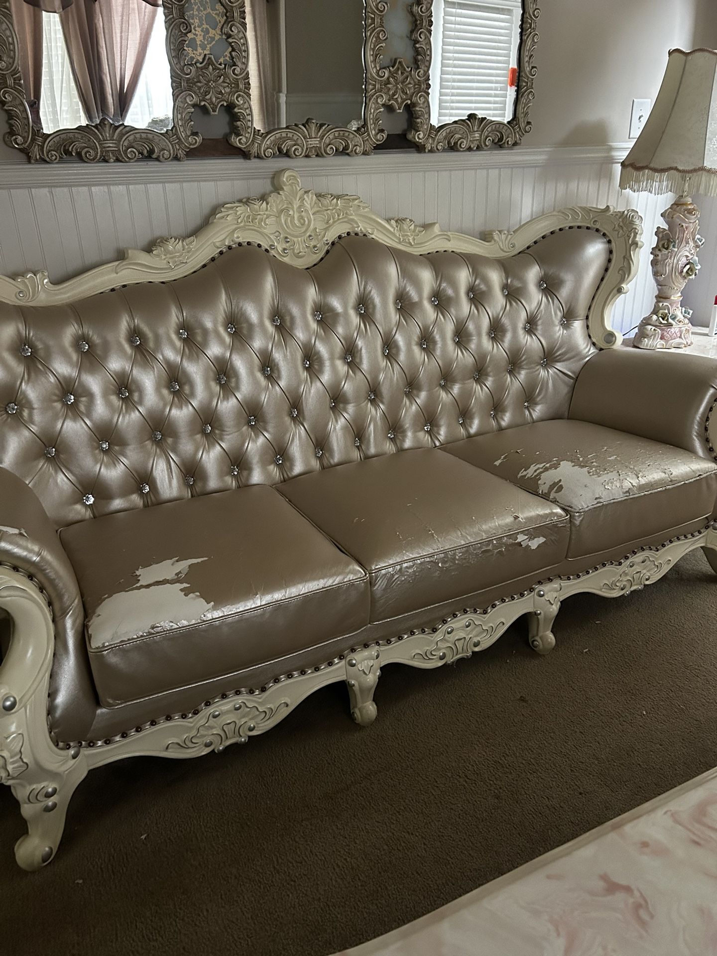 Vintage White and Gray Sofa