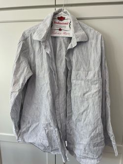 Men's White and Blue Striped Dress Shirt