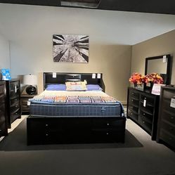 King Bed Frame, Dresser, Mirror And Nightstand 
