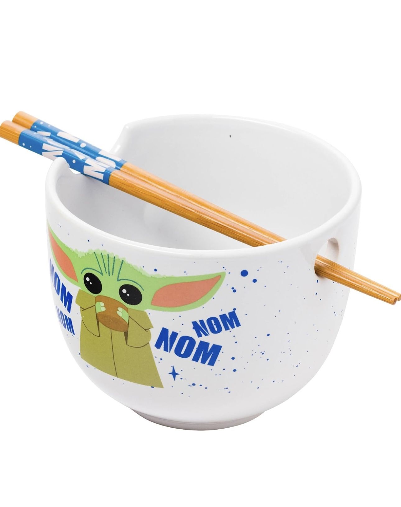 Star Wars Mandalorian Baby Yoda Grogu Nom Nom Ceramic Ramen Noodle Rice Bowl with Chopsticks, Microwave Safe, 20 Ounces