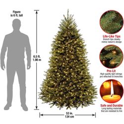 National Tree Company Pre-Lit Artificial Full Christmas Tree, Green, Dunhill Fir, White Lights, Incl