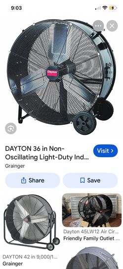 DAYTON Circulating Fan: 36 in Blade Dia, 115V AC, Mobile, 1/2 hp, Direct Drive, Steel