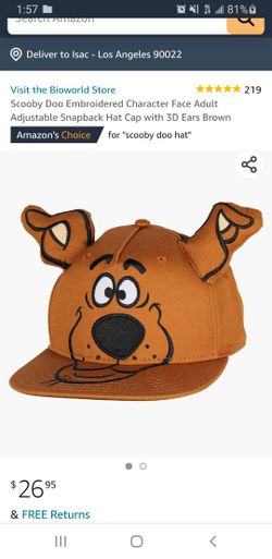 Scooby Doo Embroidered Character Face Adult Adjustable Snapback Hat Cap with 3D Ears Brown