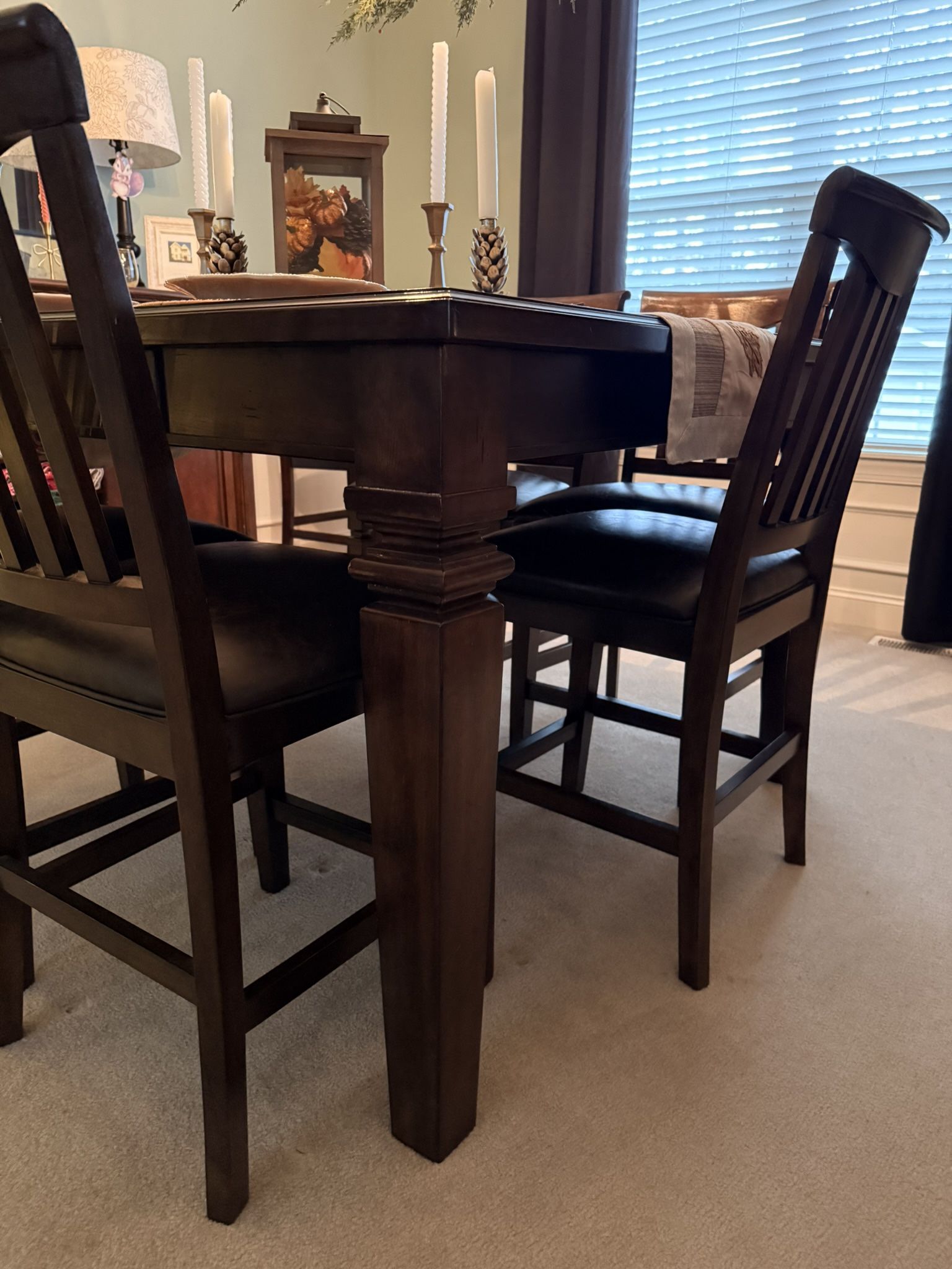 54” Square Bar Height Solid Wood Table In Walnut Finish
