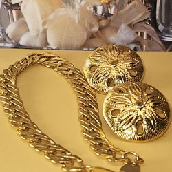 #1681, 14K GP VERMEIL SET BRACELET 7.5" AND EARRINGS 1"IN
