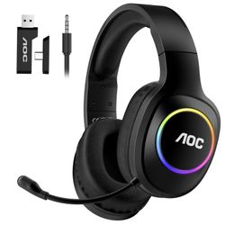 AOC Wireless Gaming Headset Compatible with PS5/4, Nintendo Switch, PC, Bluetooth 5.4 & 2.4GHz Gaming Headphones with Noise Canceling Mic, RGB, Type-C