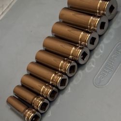 Snap-on Tools 9 pc 3/8" Drive 12-Point SAE Deep Flank Drive® Socket Set (3/8"-7/8" except 11/32") (1/4" and 5/16" missing)