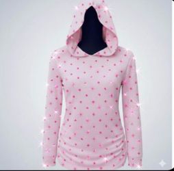 NWT, Emma's Expessions Maternity. Long Sleeves, Hooded Sweater. Color: Pink With Sparkling Pink Stars. .Size: Maternity, M-L.