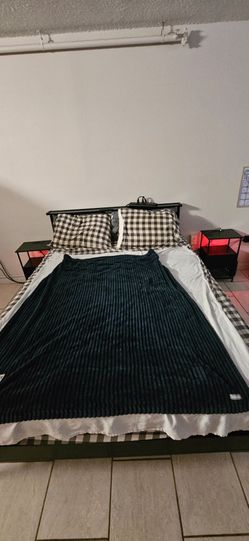 Queen Bed Frame with Headboard and 2 LED Nightstands