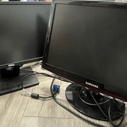 (2) WORKING Samsung 22” Syncmaster T220 LCD And Dell 24” E2417H W-LED Monitor With Stands 