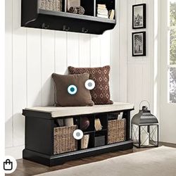 Entryway Storage Bench with Bins and a Shoe Rack Organizer, Black
