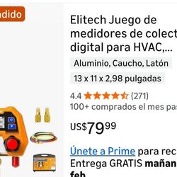 Elitech Digital Manifold Gauge Set for HVAC, Refrigeration and Air Conditioning Systems, Compatible with R410A/R454B/R134 Refrigerants, LCD Display, D