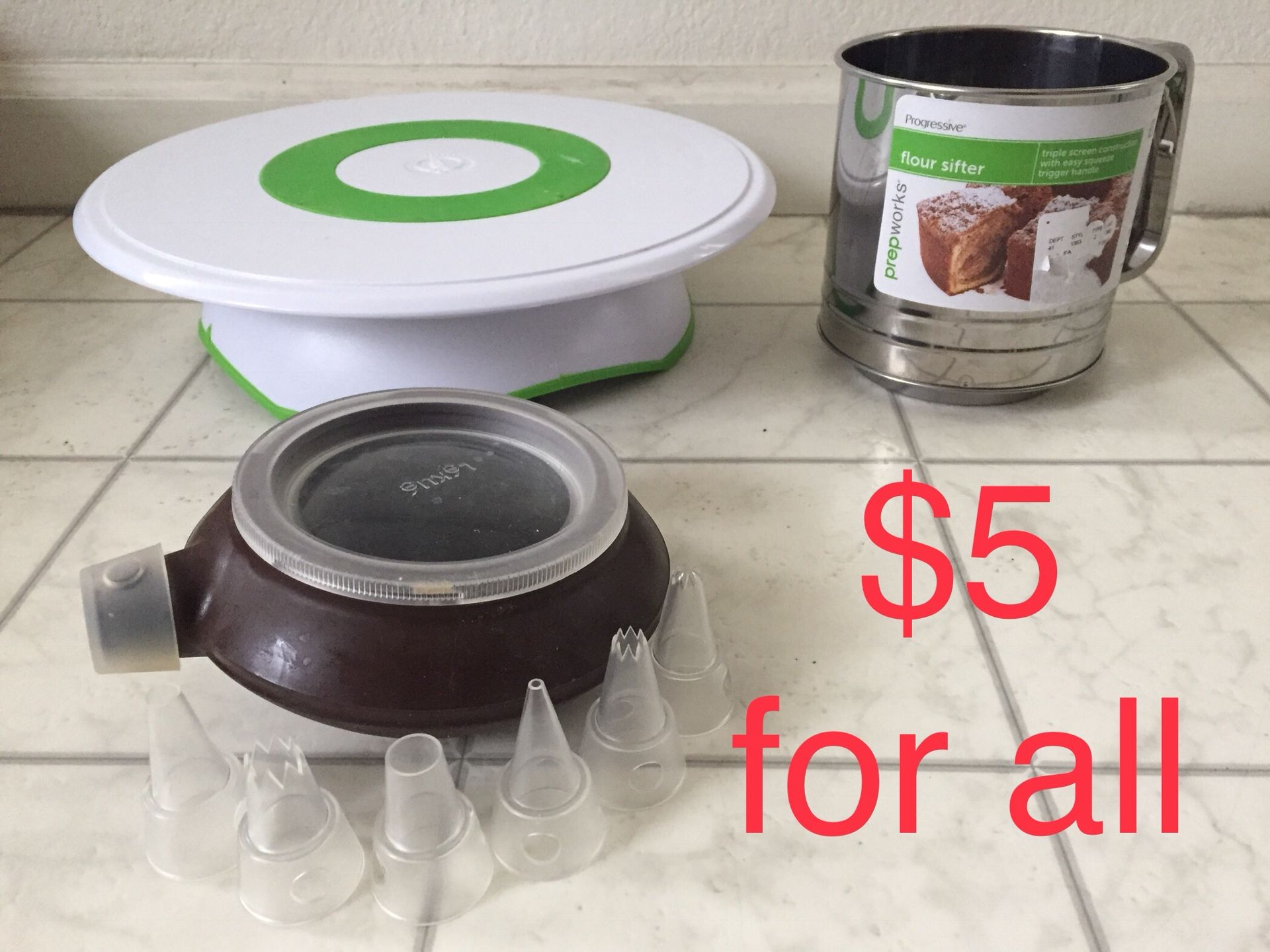Wilton Turntable, Lekue Decomax Pen, Flour Sifter
