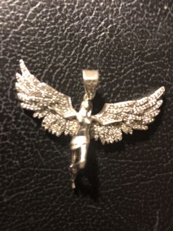 925 Sterling Silver guardian angel pendant with crystals