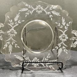 Vintage Etched Crystal Cake Plate