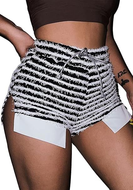 Black & White Striped Fringe Shorts – Size Small