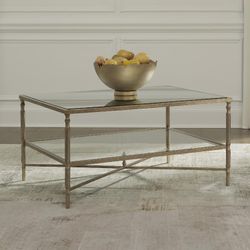 Mid-Century Coffee Table with 1 Glass Shelf and Embellished Legs - Ashley Signiture 