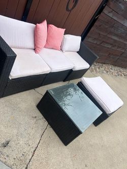 Outdoor Rattan Patio Sectional Set with Table